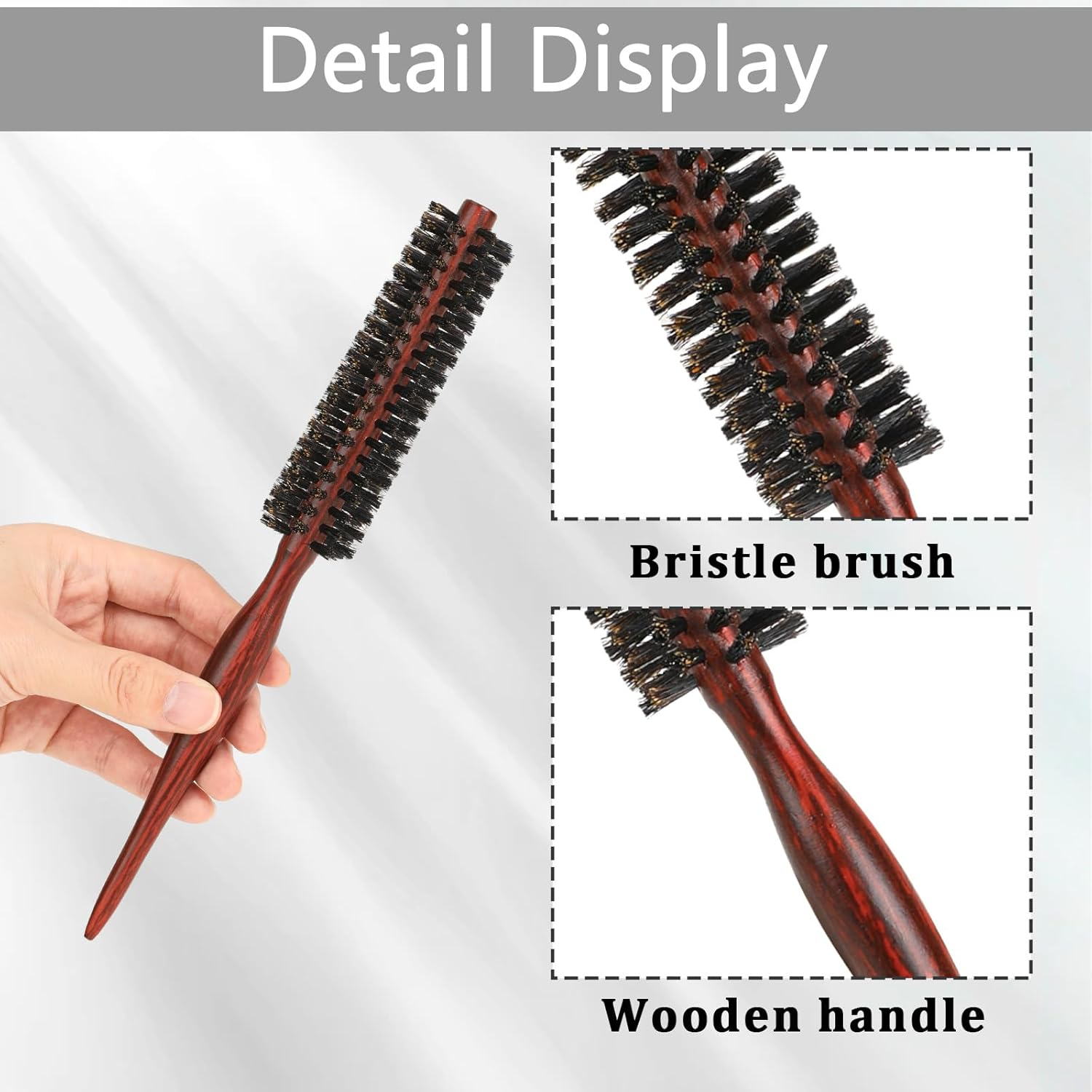 Small round Brush for Short Hair, Mini Natural Soft Boar Bristle Hair Brush Styling Brush Portable Travel Size Circular Hairbrush for Women and Men Smoothing, Detangling, Adding Hair Volume and Shine image number 4