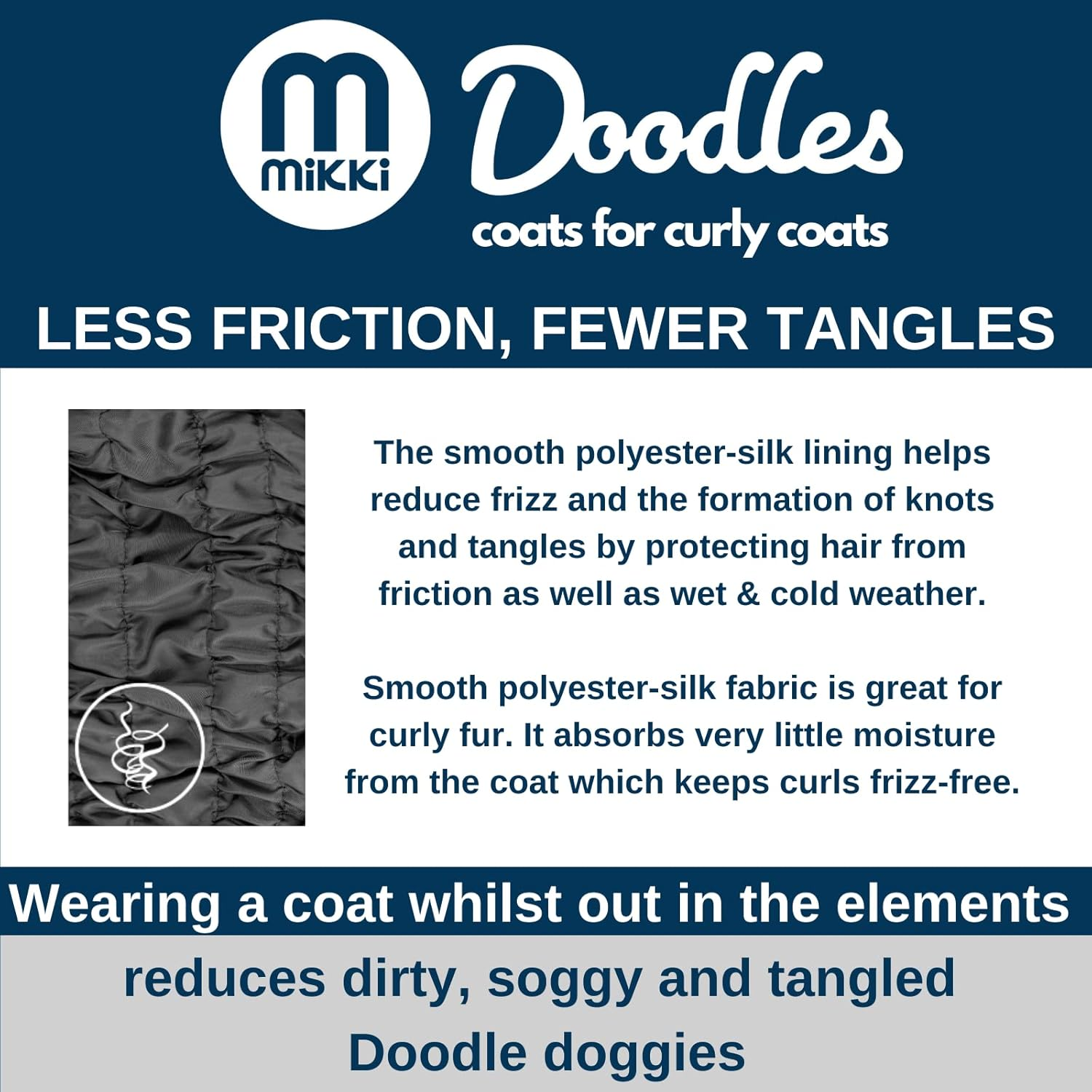 Mikki Doodles Dog Raincoat, Waterproof, Windproof, Silky Lining, Less Friction Means Less Knots & Tangles, Size Large C image number 4