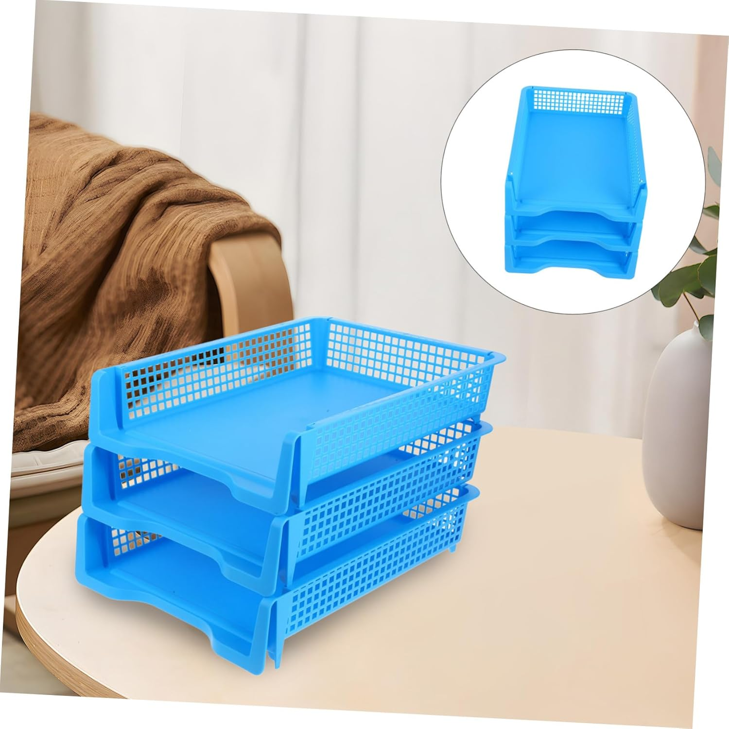 WEKAMOS 3Pcs Stackable Plastic Letter Tray Desk Organizer Paper Storage Organizer Multifunctional Design for Office image number 5