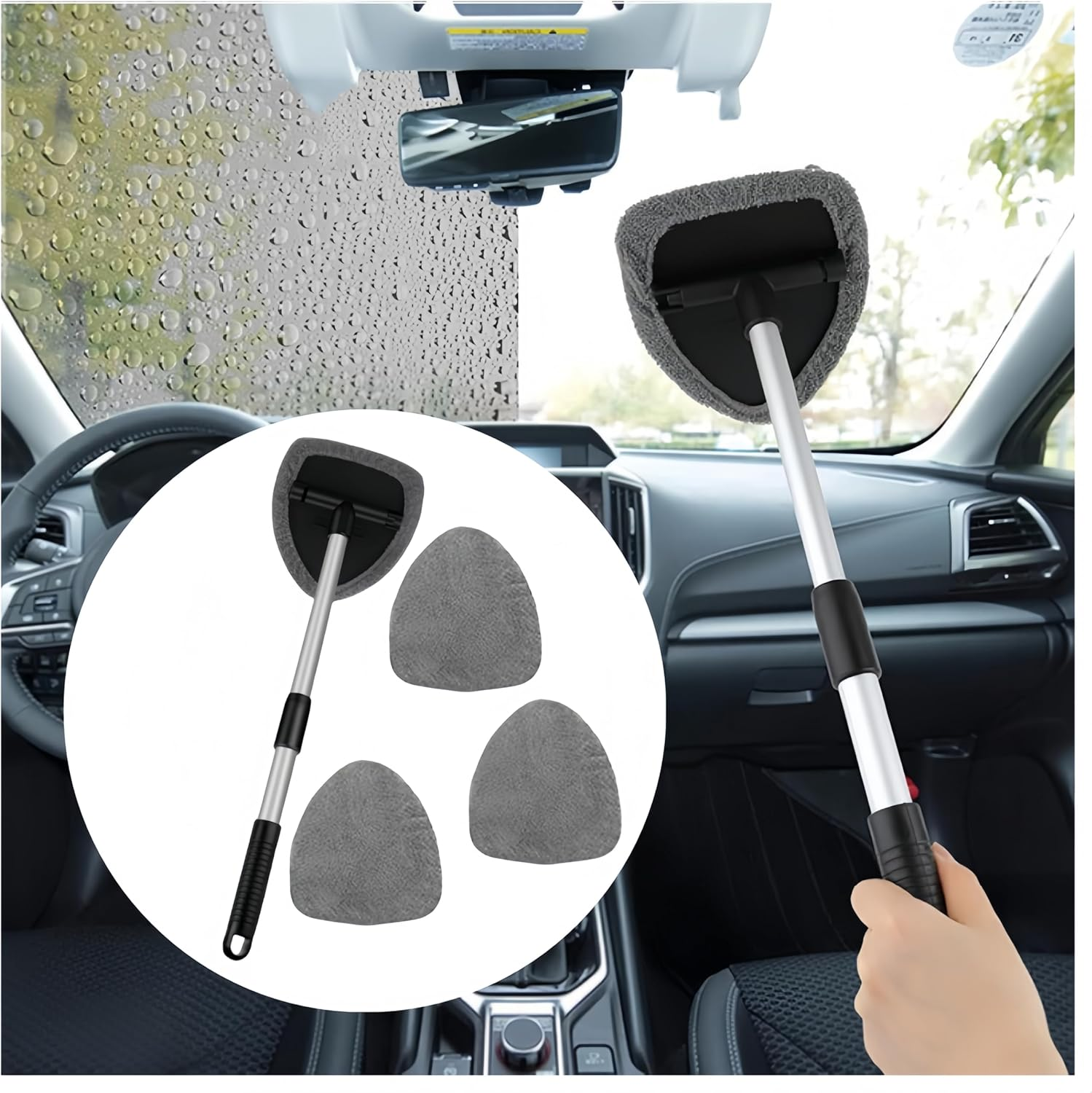 Car Windshield Cleaner, Windshield Cleaner Interior, Microfiber Car Window Cleaning Tool with 4 Reusable and Washable Microfiber Pads, for Office and Home(Gray) image number 1