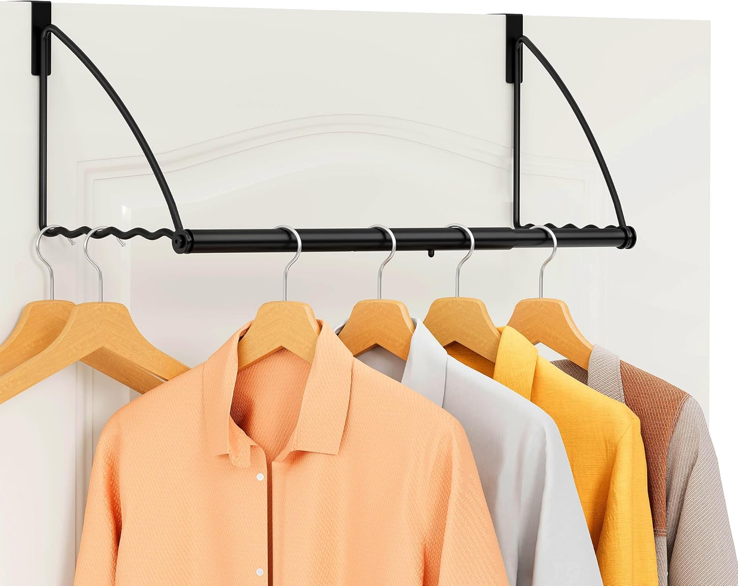 Tajsoon over the Door Hanger with Storage Rack and 6 Hooks, over the Door Clothes Racks for Hanging Towel & Coat, Door Rack Hanger for Bathroom, Bedroom, Living Room, Black