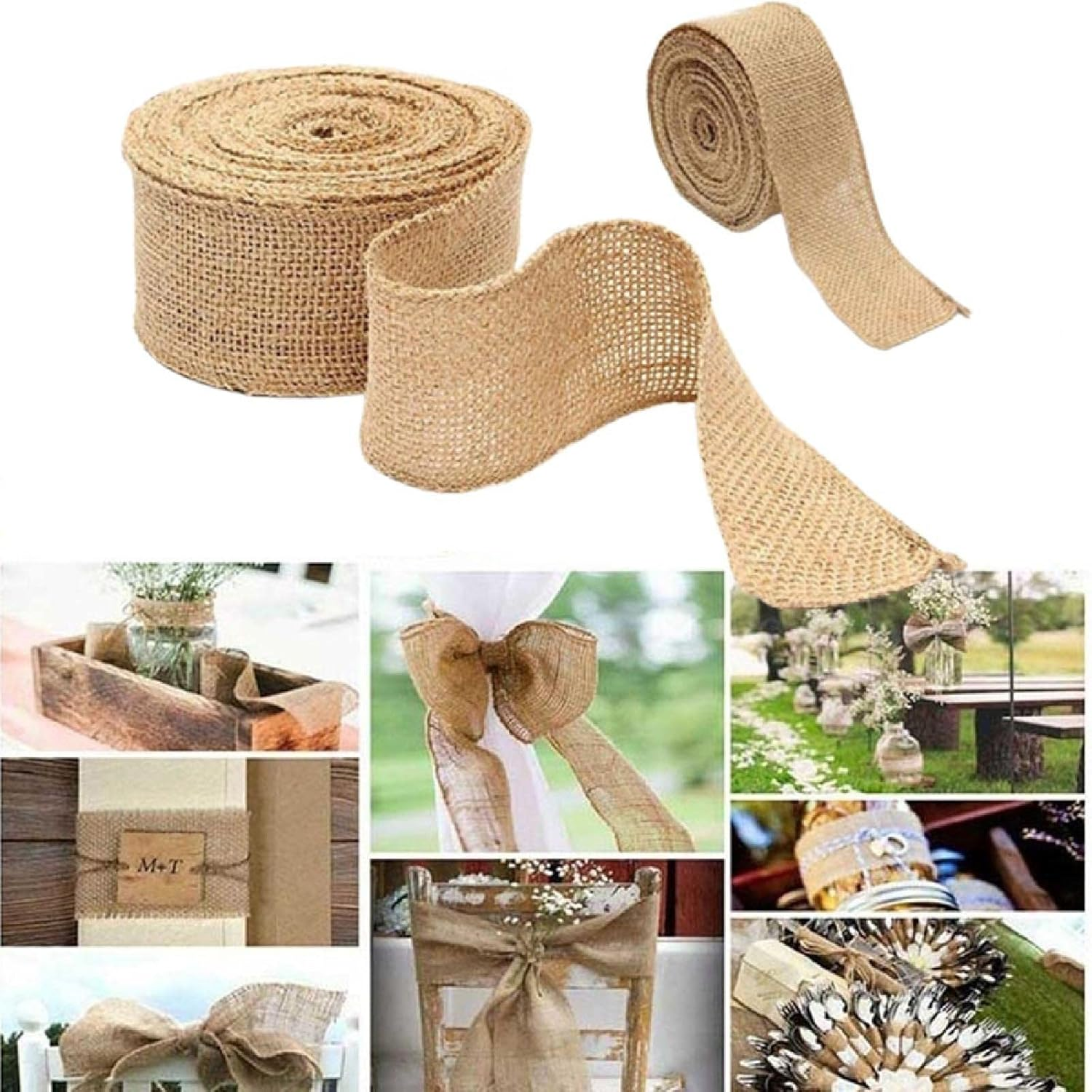 Jute Burlap Craft Ribbon, Natural Hessian Arts Band for DIY Gift Wrapping for Christmas Party Decoration(1.5Cm X 10M) image number 4