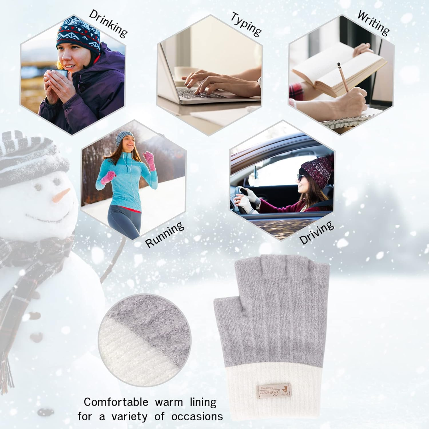 Fingerless Gloves for Women - Winter Thermal Gloves Warm Soft Knit Half Fingers Mittens for Ladies Driving Working Typing UK image number 1