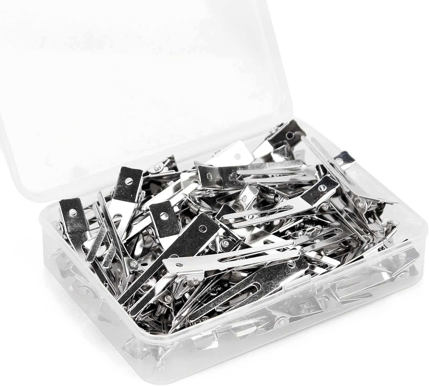 50Pcs Hairdressing Double Prong Curl Clips, 1.8Inch Curl Setting Section Hair Clips Metal Alligator Clips Hairpins for Hair Bow Great Pin Curl Clip Styling Clips for Hair Salon Barber (Silver) image number 6