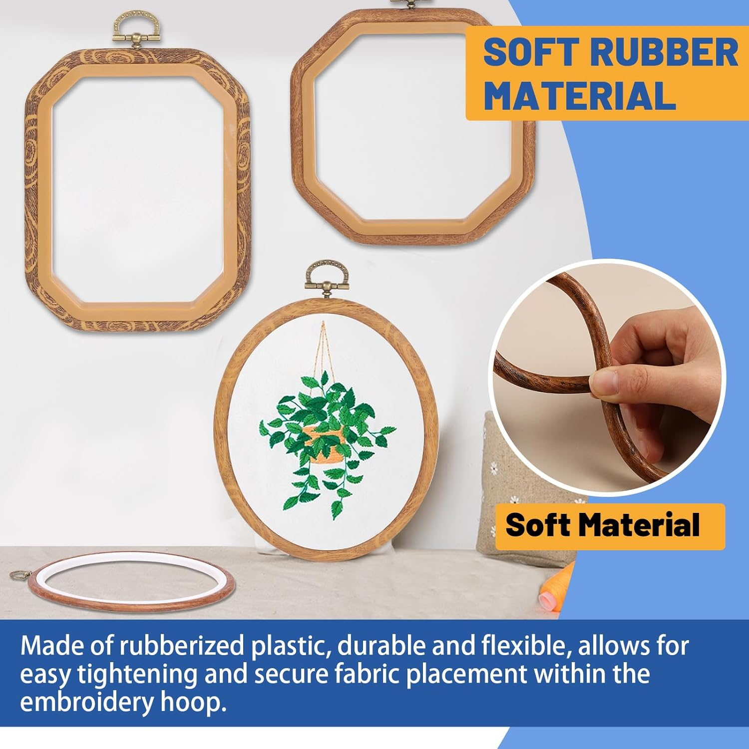 Glarks 4Pcs Embroidery Hoops Set Imitated Wood Display Frame, Circle/Oval/Octagon Reusable Cross Stitch Hoop Ring Ideal for Art Craft DIY Sewing and Hanging Ornaments Decor image number 4