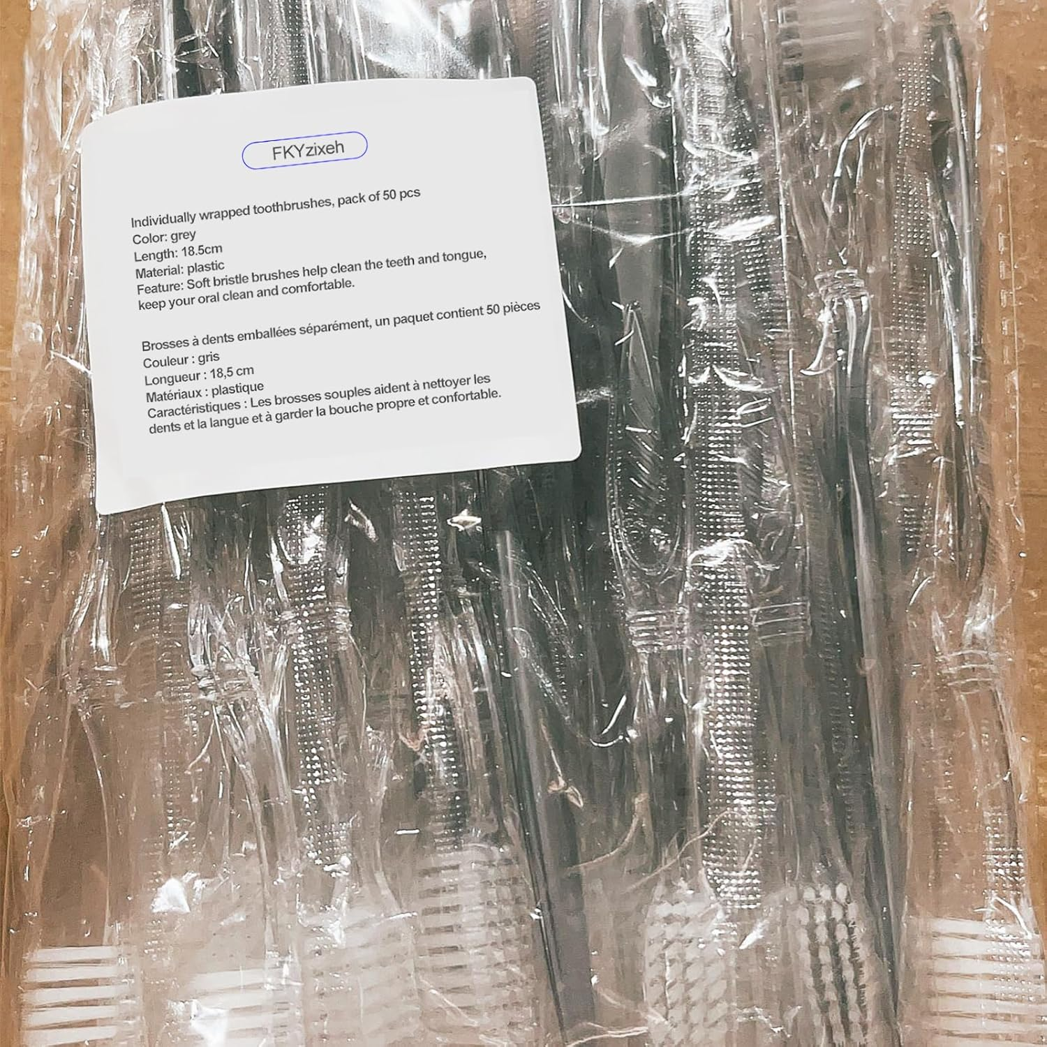 Fkyzixeh Grey Handle Toothbrush Bulk, Disposable Toothbrushes Individually Packaged, Toothbrush for Travel, Hotel and Homeless (50 Pack) image number 4