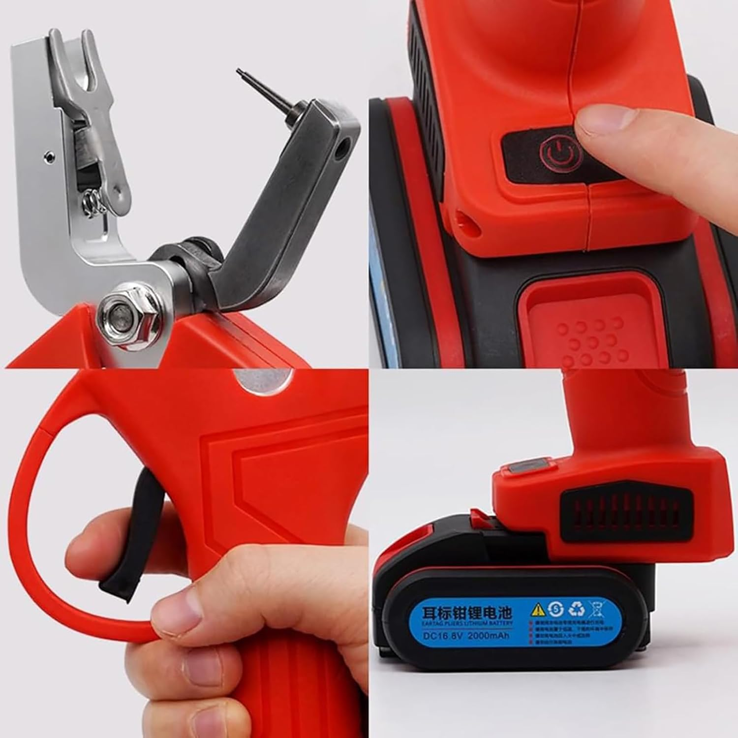 Electric Cordless Ear Tag Pliers Set, Battery Operated, with Case + 2000Mah Battery, Fast and Accurate Marking + Automatic Rebound, for Cattle, Pigs, Sheep, Cows,Red