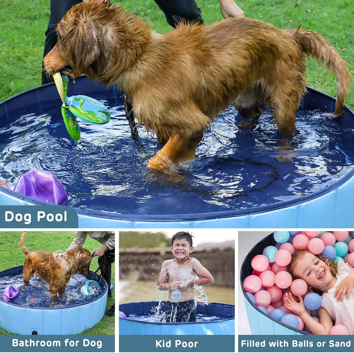 AIMALL Heavy-Duty PVC Pet Pool, Foldable Dog Bath Tub, Non-Slip Bottom, Durable Outdoor Swimming Pool for Pets, Available in Blue, Red, and White, 31.49In X 7.87In and 47.24In X 11.81In image number 6