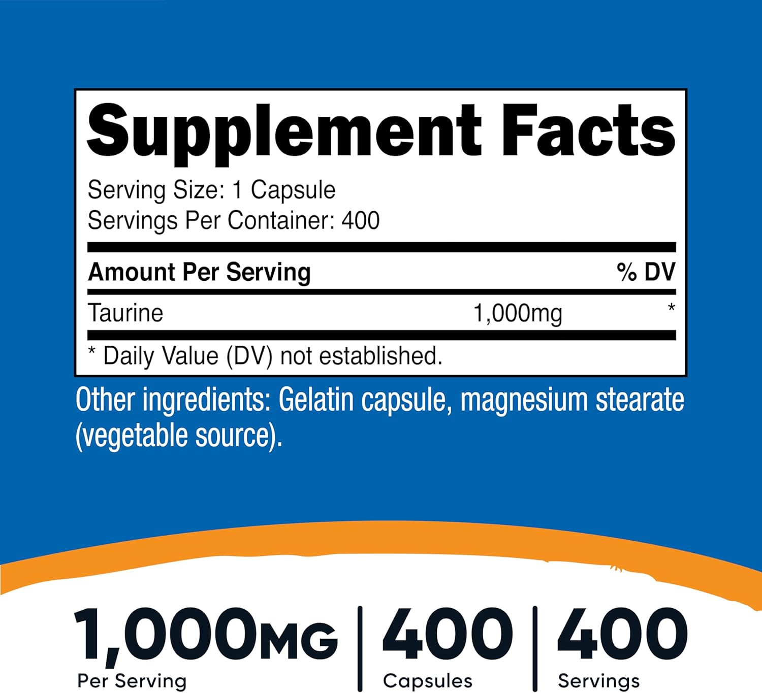 Nutricost Taurine 1000Mg, 400 Capsules image number 2