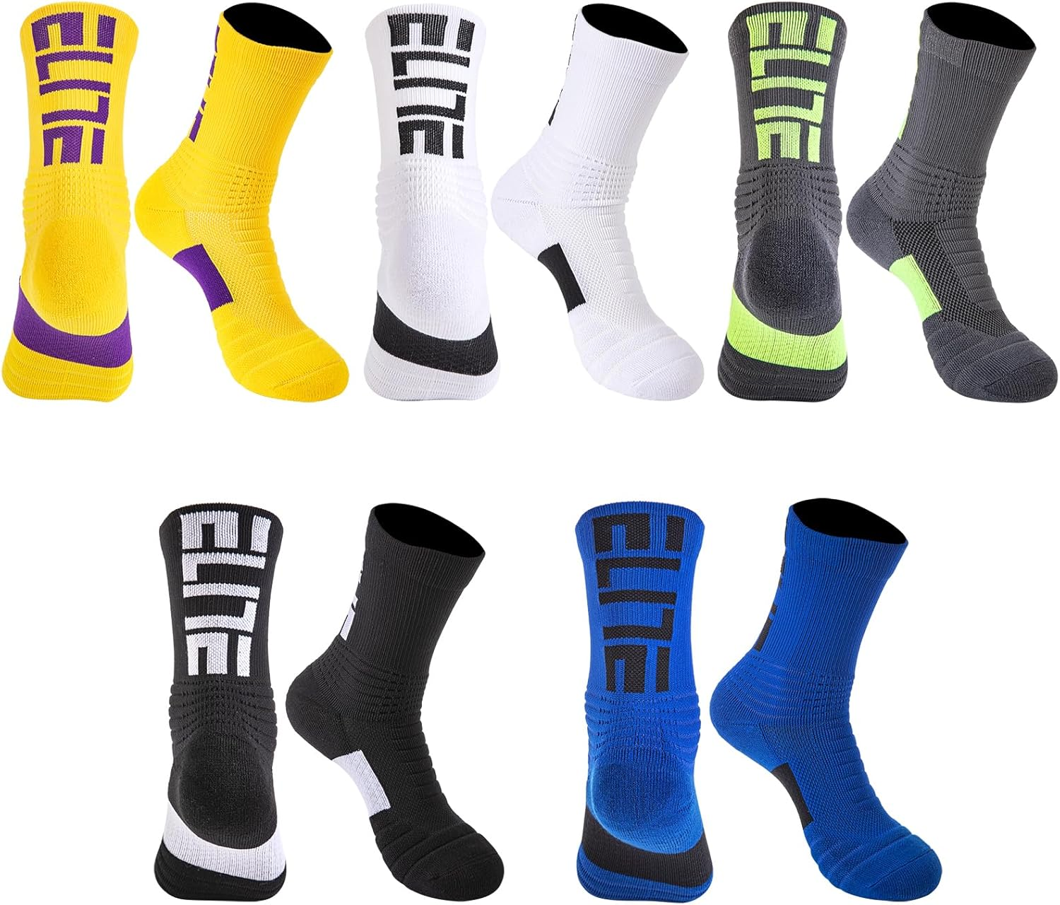 5 Pairs Cushion Crew Socks Elite Athletic Socks for Men Women for Basketball, Running, Sports, Walking, Working, Cycling, Hiking, Football image number 1