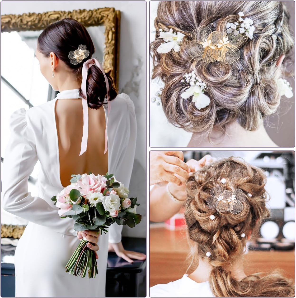 FOMIYES Bridal Hair Comb Flower Gold Tone Elegant Hair Accessory image number 2