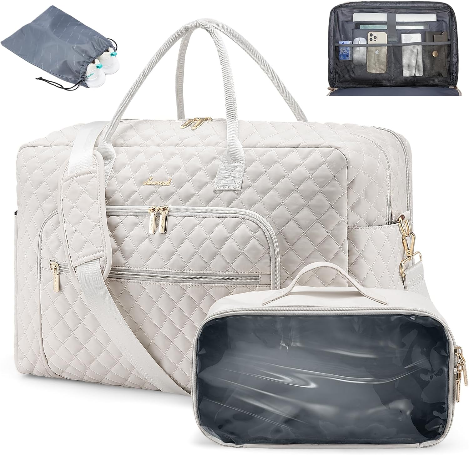 LOVEVOOK Travel Duffle Bag, Weekender Bag for Women with Toiletry Bag Carry on Overnight Bag with Laptop Compartment, Yoga Gym Bag with Wet Pocket Shoe Bag, Hospital Bag for Labor and Delivery, Grey,