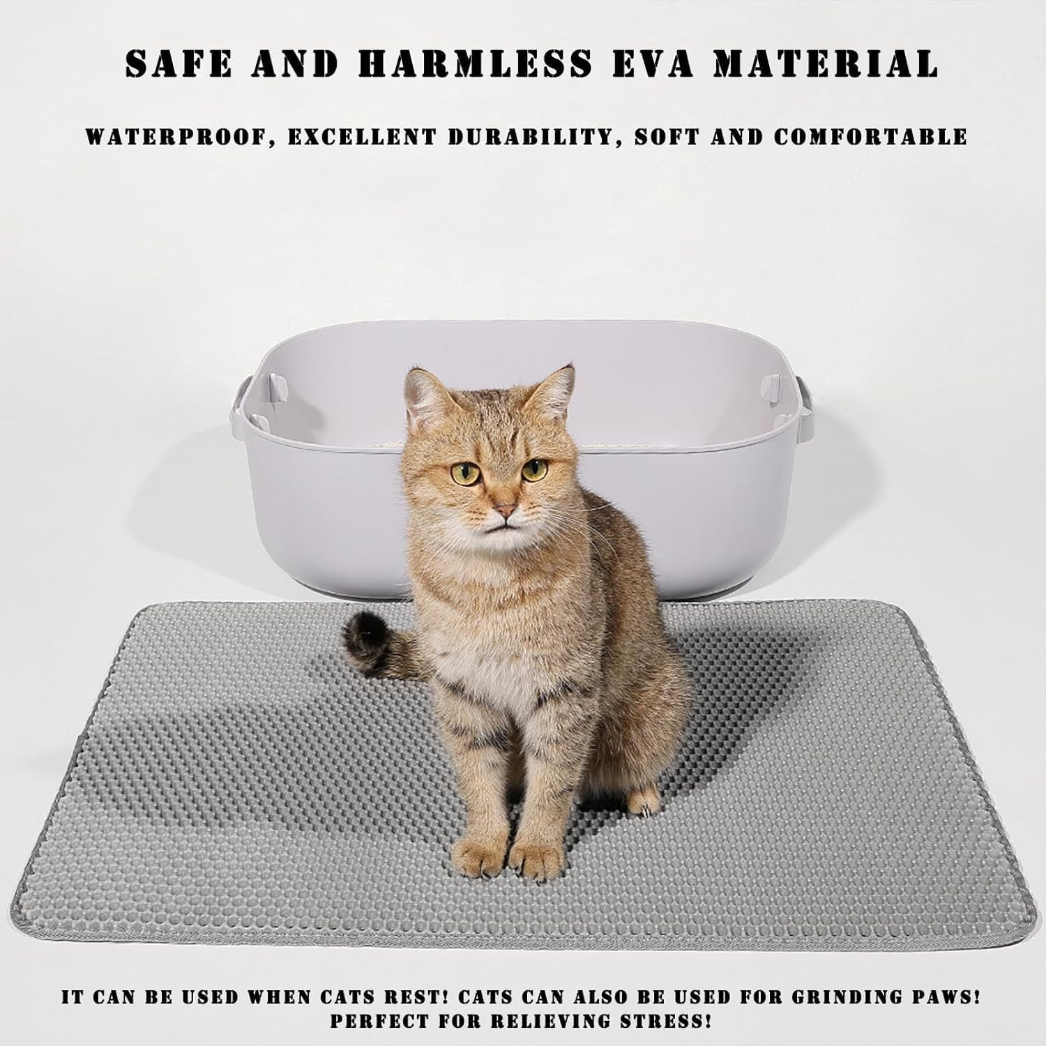 METOY Cat Litter Mat Large,35"X24" Litter Trapping Mat,Honeycomb Design for Scatter Control,Easy to Clean Litter Box Mat, Waterproof,Urine-Proof,Non-Slip Kitty Litter Mats for Floor (Khaki) - Grey image number 5