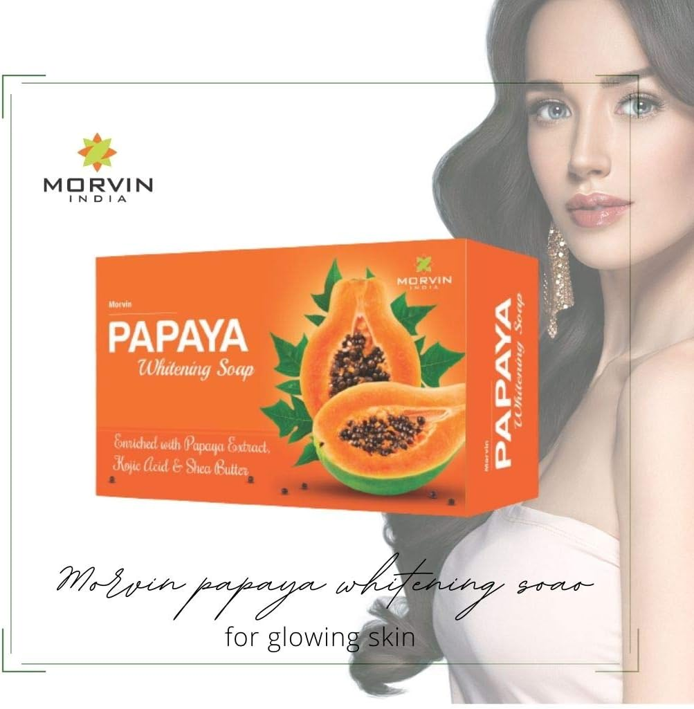 Morvin India Papaya Skin Whitening Soap 75Gm(Pack of 4) for Skin Whitening, Enriched with Papaya Extract, Kojic Acid and Shea Butter