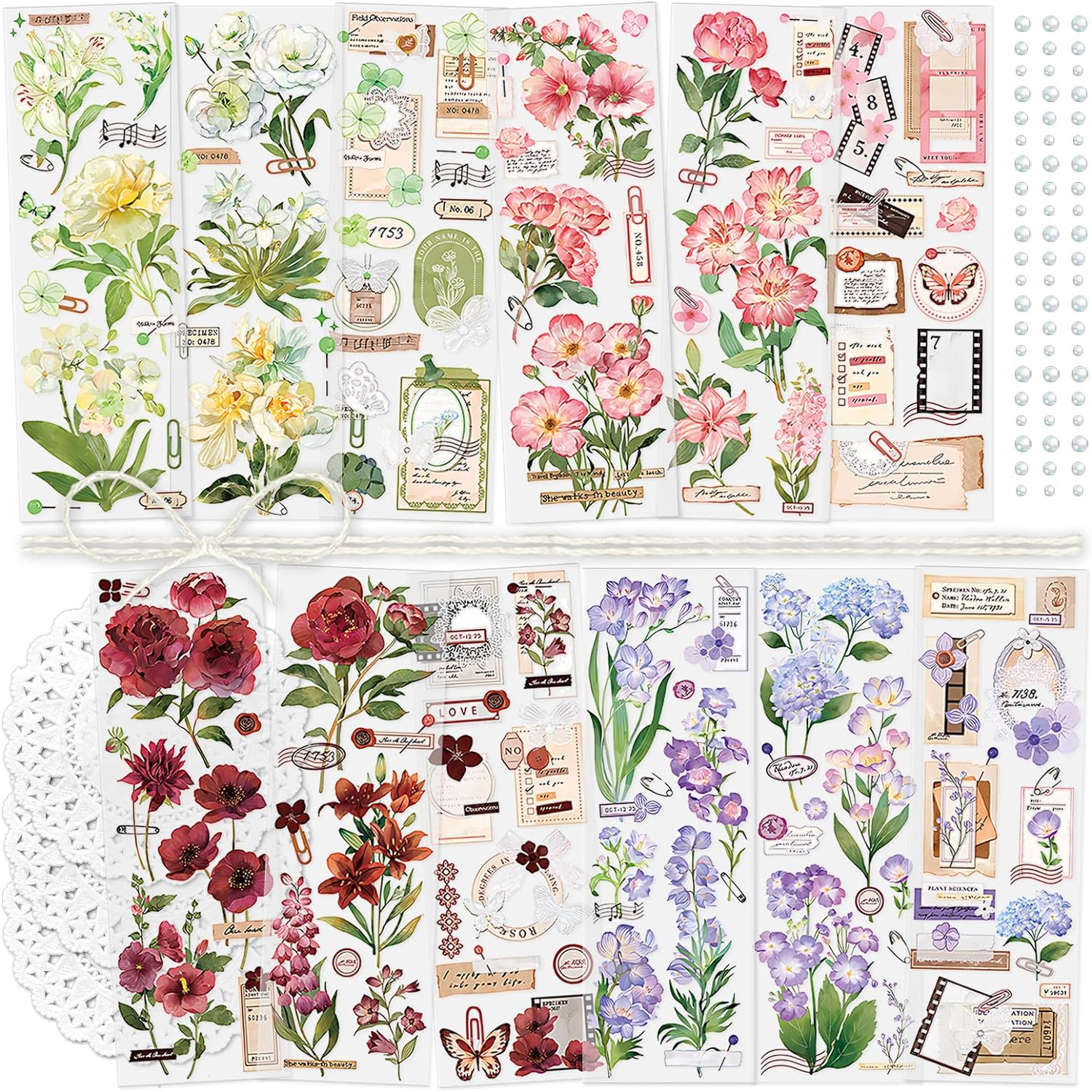 4 Packs Vintage Flower Sticker Scrapbook Sticker Decorative Floral Decal Planner Sticker for DIY Crafts Card Making Decoration Album Diary Calendar Schedule Journaling Kit (Letter) image number 3