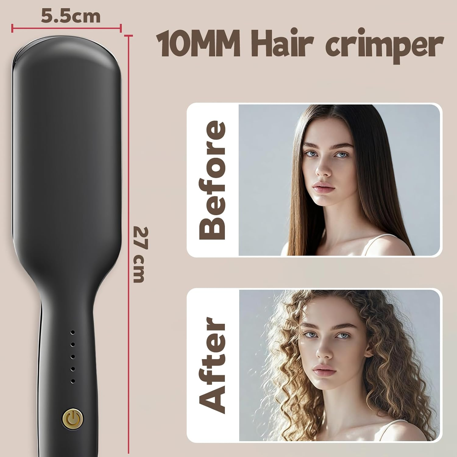 Curling Iron Hair Waver, 10Mm Five-Barrel Ceramic Curling Iron, Suitable for Beach Waves, Ion Hair Care, Dual Voltage, 5 Adjustable Temperatures, with Lock, Timed Shutdown to Protect the Hair Curler, (Black) image number 2