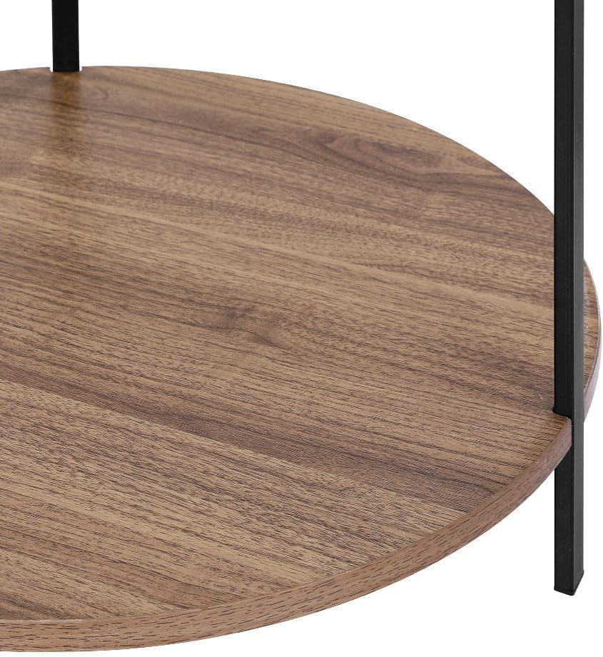 Artiss 60 CM round Coffee Table, Sofa Side for Living Room & Home Office, Marble Effect Modern End Bedside 60CM Black Metal Frame White MDF Top with 2-Tier Coffee Table Storage image number 5