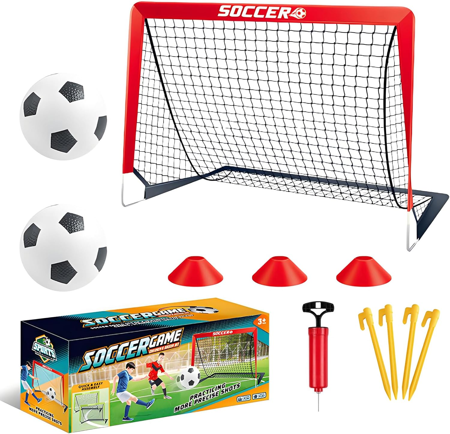 Soccer Goals, 4X3 Ft Soccer Nets for Backyard with Soccer Ball, Kids Soccer Goals Training Equipment with Ground Nail, Cones, Ball Pump image number 3