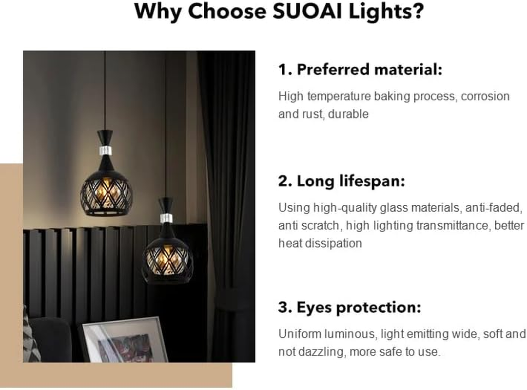 Pendant Lighting Black Chandelier Iron Glass Ceiling Hanging Lamp for Dinging Room, Living Room,Kitchen image number 5