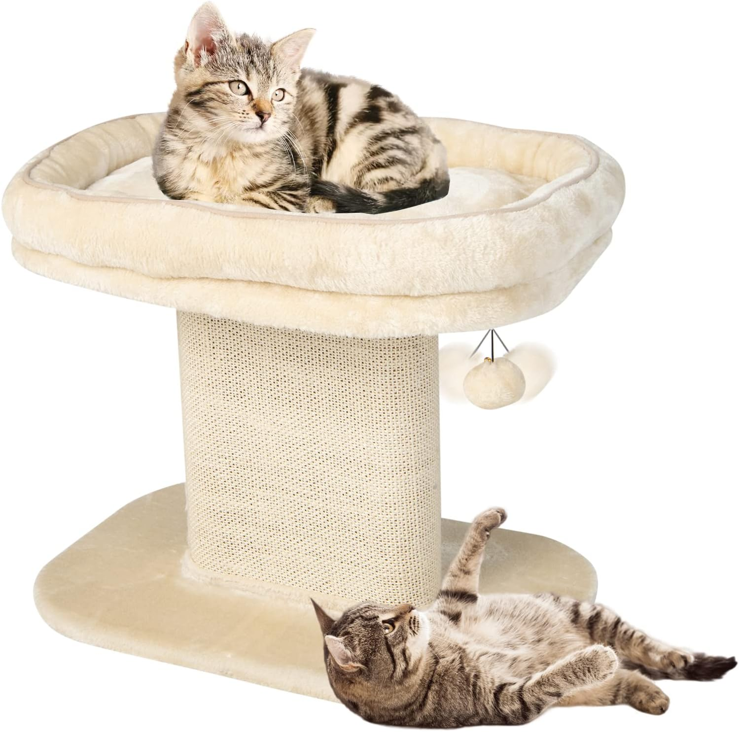Costway Modern Cat Tree Tower for Kittens, Cat Activity Tower W/Large Plush Perch & Sisal Scratching Plate, Interactive Ball, Cat Home Furniture for Indoor Cats to Play Rest
