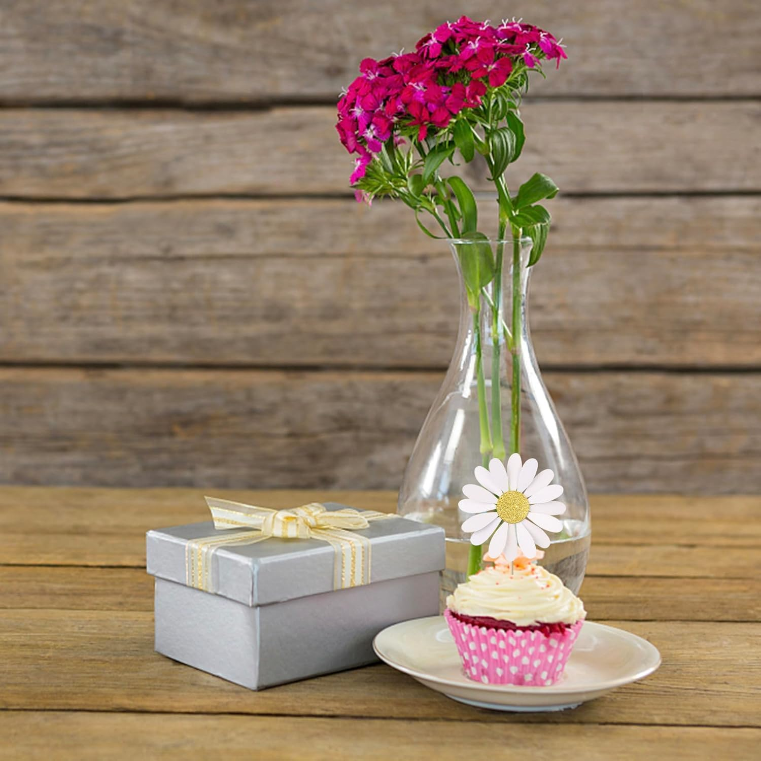 SYKYCTCY 24 Pack Daisy Cupcake Toppers Glitter White Daisy Flower Cupcake Picks Spring Daisy Flower Cake Decorations for Chrysanthemum Theme Birthday Kids Baby Shower Party Supllies (#1) - 2 image number 7