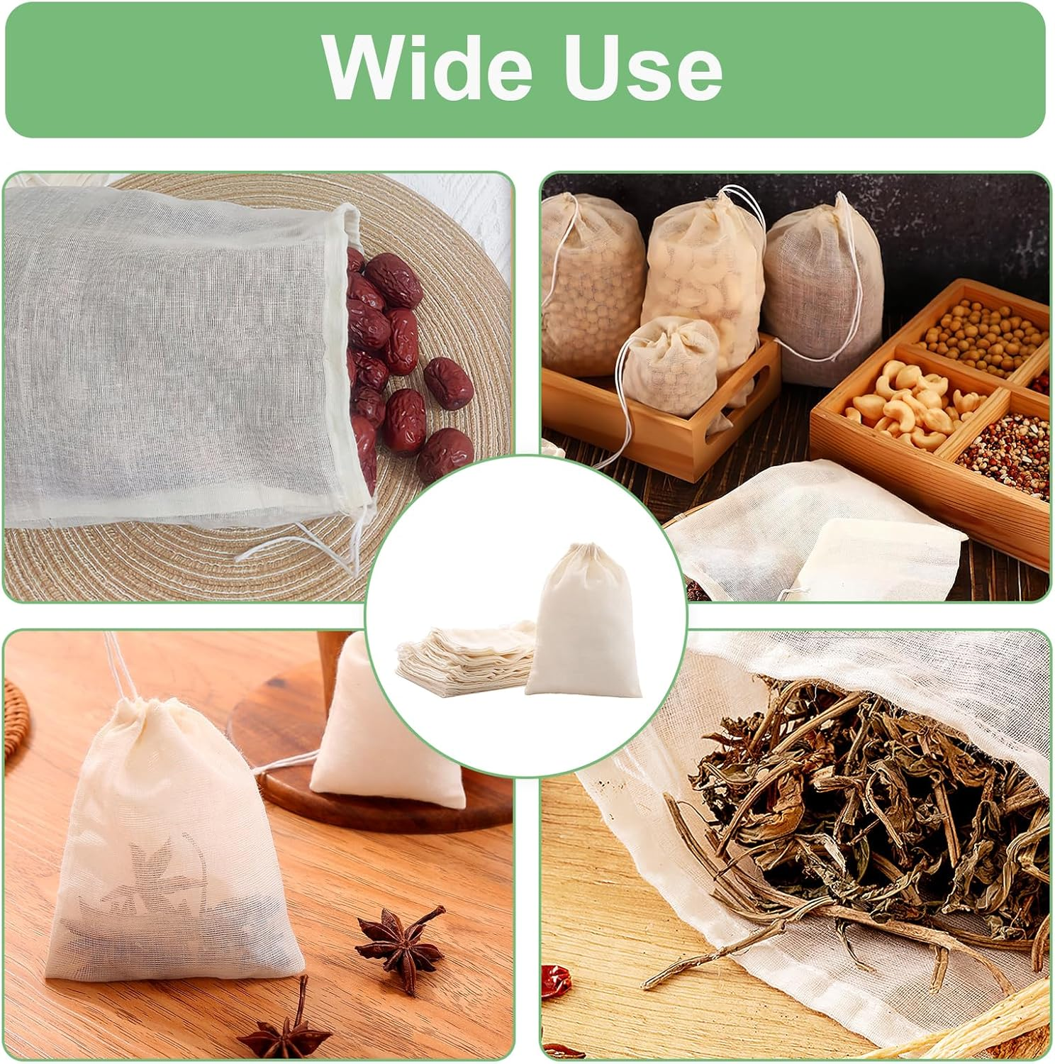 24 Pcs Spice Bags for Cooking, 4X3 Inch Reusable Muslin Spice Bags for Tea, Coffee, Broth & Soup Straining, Unbleached Cheesecloth Filter Bags for Herbs, Spices Storage & Cooking Accessories image number 1