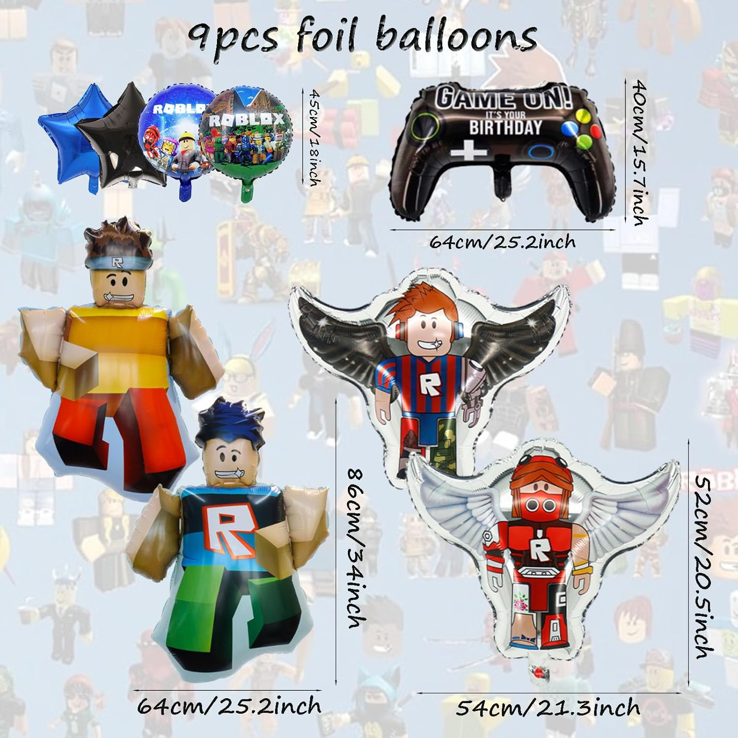 9 Pcs Game Foil Balloons, Metallic, BALLOON, Birthday, Unisex Children image number 2