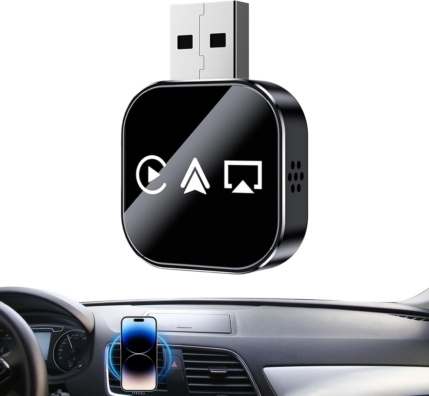 Car Display Converter - Plug and Play Converter | Wireless Mirror Phone to Car Screen Adapter | for Daily Commuting Long Distance Travel Highway Navigation Music Streaming Calling Parking Assistance - Black image number 3