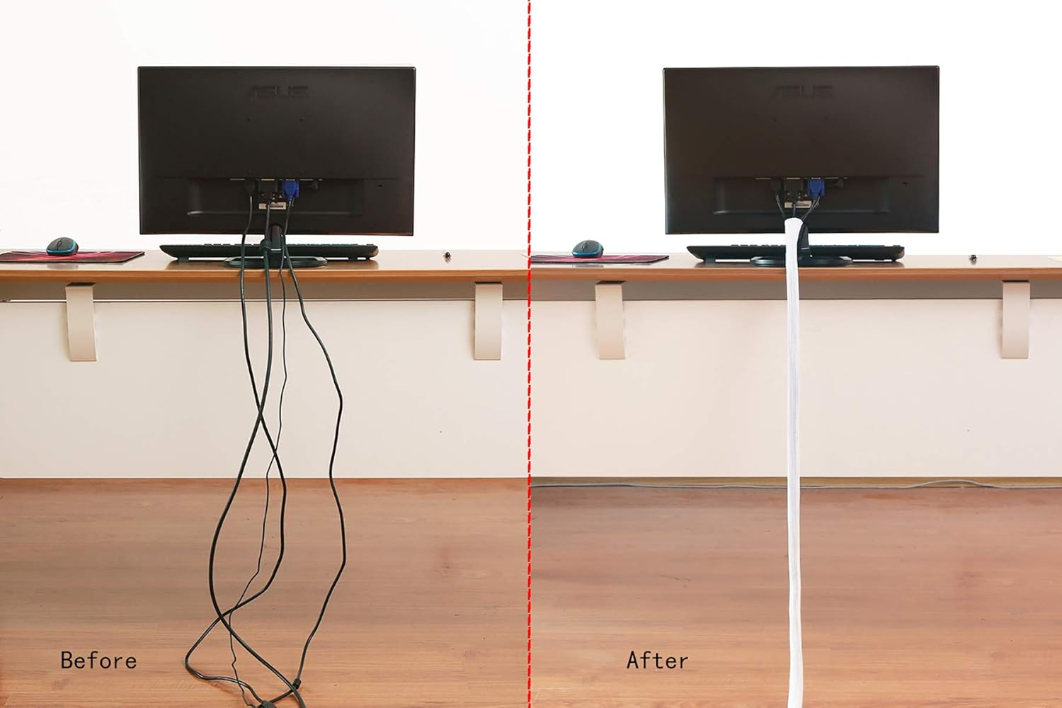 Alex Tech 25Ft - 1/2 Inch Cord Protector Wire Loom Tubing Cable Sleeve Split Sleeving for USB Cable Power Cord Audio Video Cable - Protect Cat from Chewing Cords - White image number 3