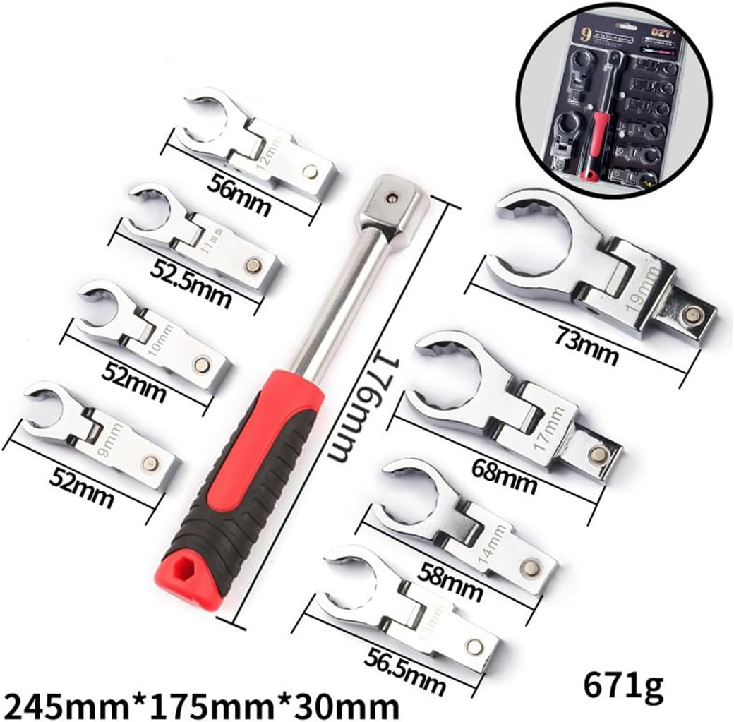 AIMALL 9-Piece Replaceable Ratchet Wrench Set - 180&deg; Rotating Swivel Pipe Wrench for Automotive Repair