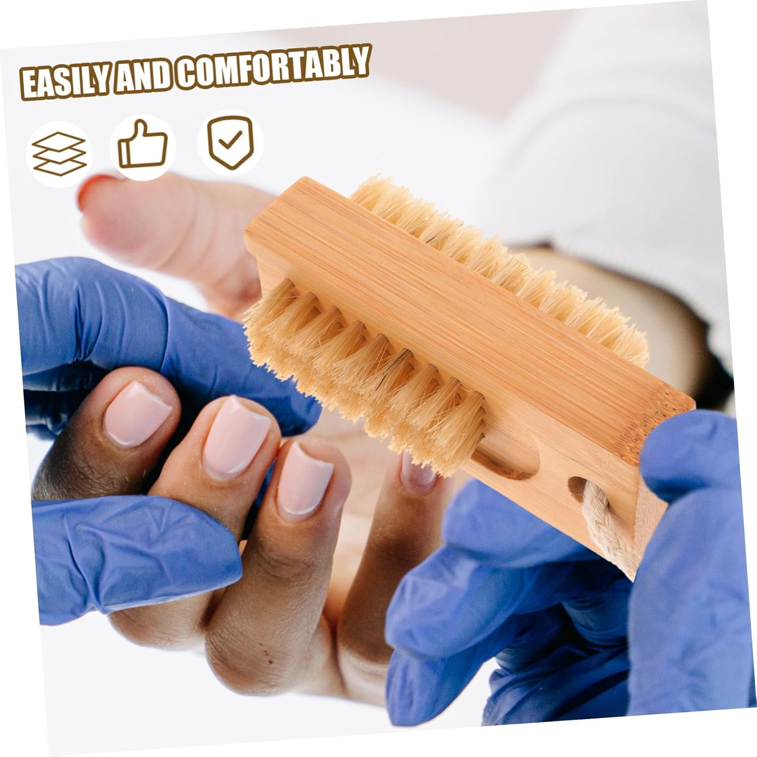 MUCKLILY 2Pcs Bamboo Nail Brush Professional Double Sided Nail Cleaners Gently Remove Debris and Dead Skin image number 1