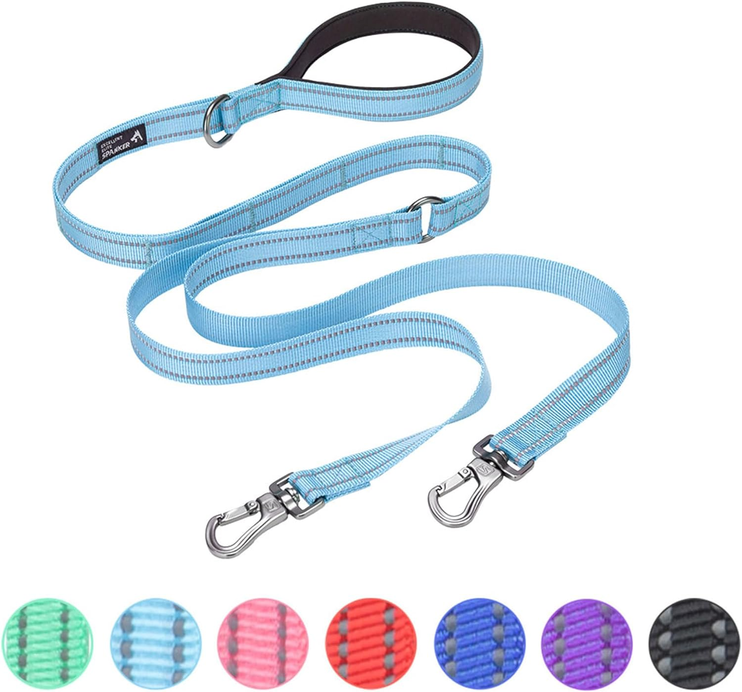 EXCELLENT ELITE SPANKER Reflective Dual Dog Leash Double Dog Leash 5FT Multiple Dog Leash with Padded Handle for Two Dogs Walking Training(Light Blue) image number 3