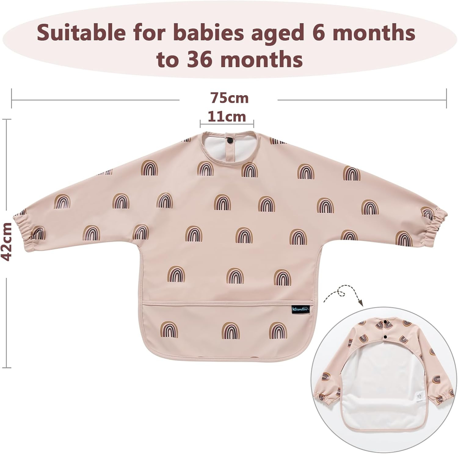 Hiumotan Feeding Bib & Baby Bib with Long Sleeves & BLW, Soft and Skin-Friendly Material, Coverall Bibs for Baby Feeding, Waterproof and Easy to Clean & Machine Washable, Infant Toddlers (Pink) image number 2