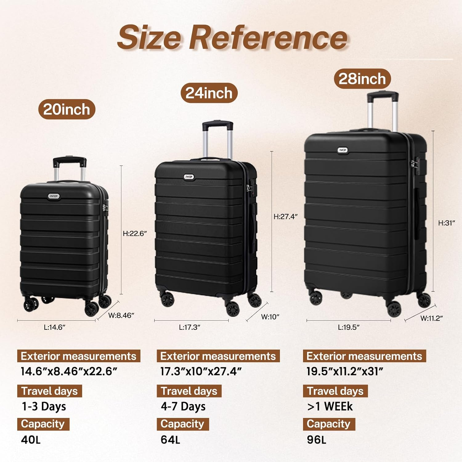 Anyzip Luggage Carry-On Lightweight Suitcase PC ABS Hardside Luggage with Spinner Wheels 20 Inch Black - Black image number 6