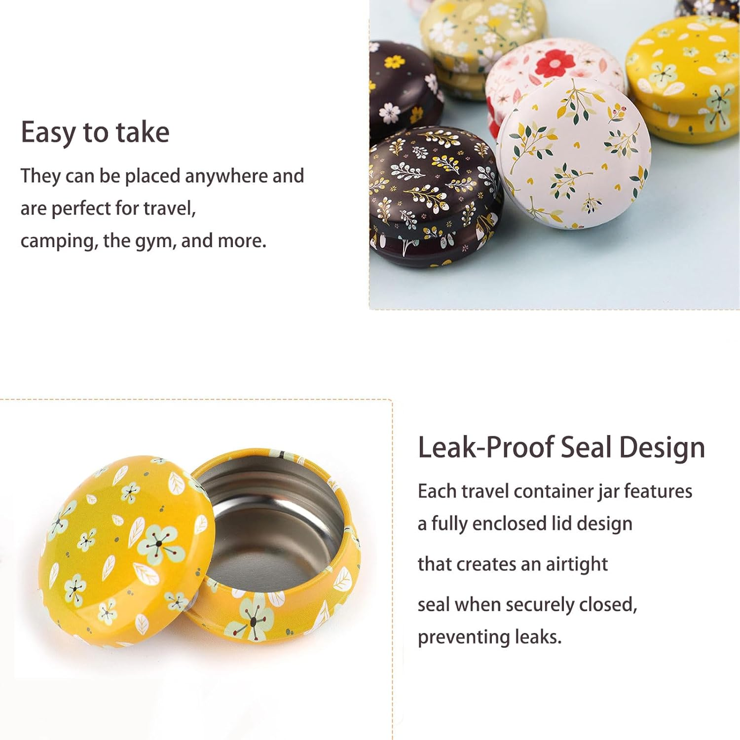 Rarapop 12 Pack Reusable Mini round Tinplate Candle Tin Jars with Lids, 20Ml Small Flower Travel Tin Cans Refillable Empty Container Bottle for Lip Balm, Salve, Eye Shadow, Powder image number 1