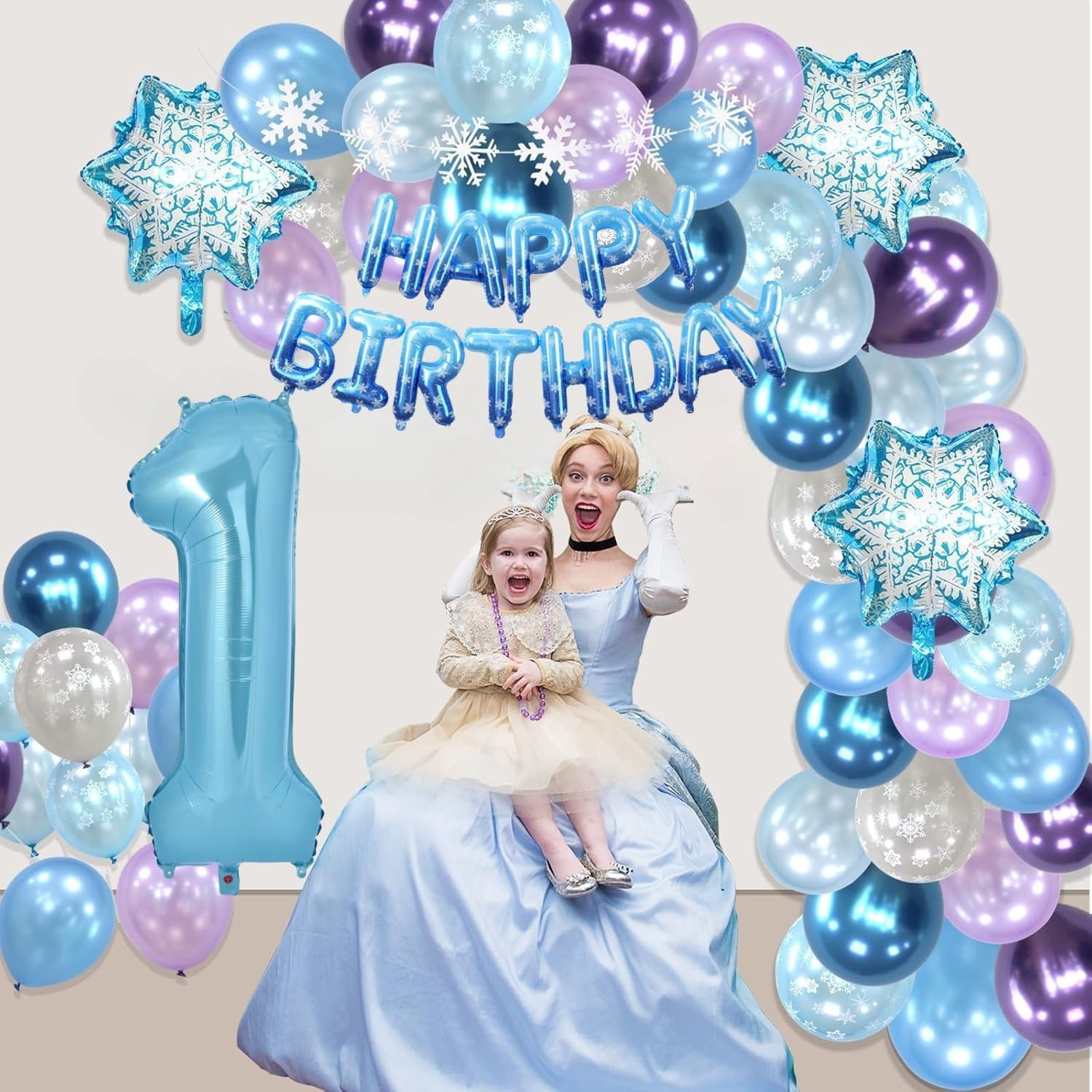 Huge Snow Birthday Decor Kit, Winter Wonderland Party Decorations with Snowflake Balloon Garland Arch HBD Banner, Number 40" Foil Balloon for Baby Girls Decorations (1) - 1 image number 3