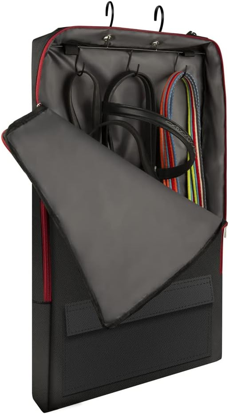 Y.J TAILS Horse Tack Carry Bag, Horse Harness Bag for Halters, Bridle, Equestrian Reins, Bits and Headstalls, Miniature Horse Harness with 3 Prong Tack Rack (Black)