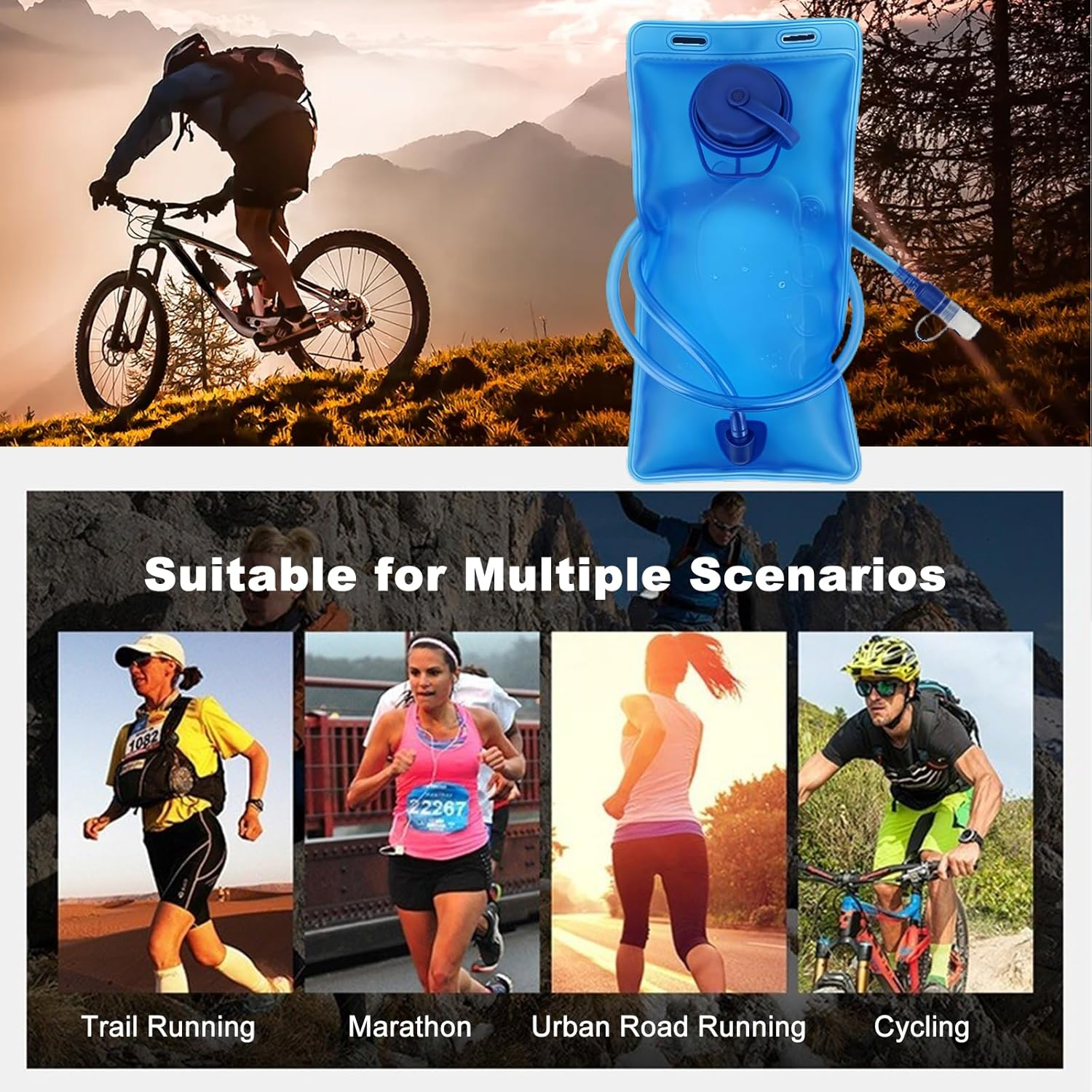 Krtopo Hydration Bladder 2L BPA Free - Leak-Proof Water Bladder with TPE Transparent Bite Valve, Lightweight Foldable Water Bag for Running Cycling Hiking Camping, Military Backpack Reservoir​ image number 2