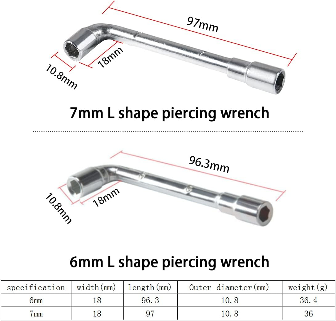 ATNSINC 6Mm 7Mm L-Shaped Hexagonal Wrench Tool for Fixed Mk8 Ender 3 for E3D Brass Nozzle Included Copper Wire Toothbrush 3D Printer Accessories (B) - B image number 3