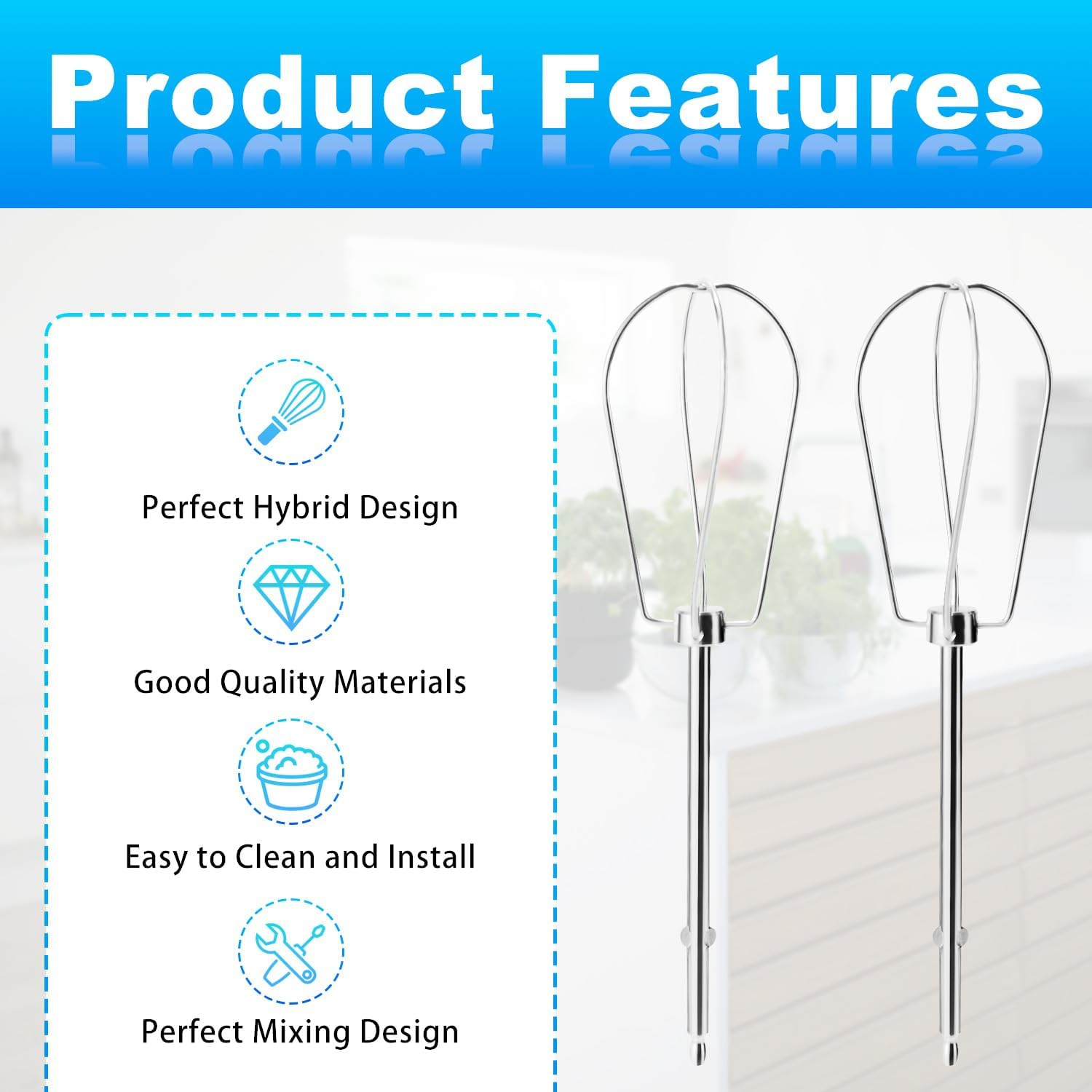 Lyreh 2Pcs Hand Mixer Beaters Attachments Compatible with BLACK & DECKER, Universal Stainless Steel Hand Mixer Turbo Beaters Replacement for Cooking and Baking Tool Accessory image number 1