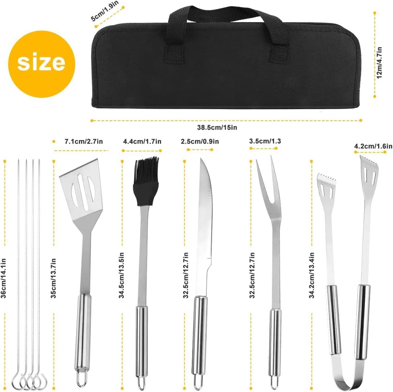 BBQ Grill Tools Set Grill Kit 9Pcs Barbecue Accessories Stainless Steel Grill Set Heavy Duty BBQ Grilling Accessories Tools Set with Carry Case for Men Women Camping Grilling image number 4