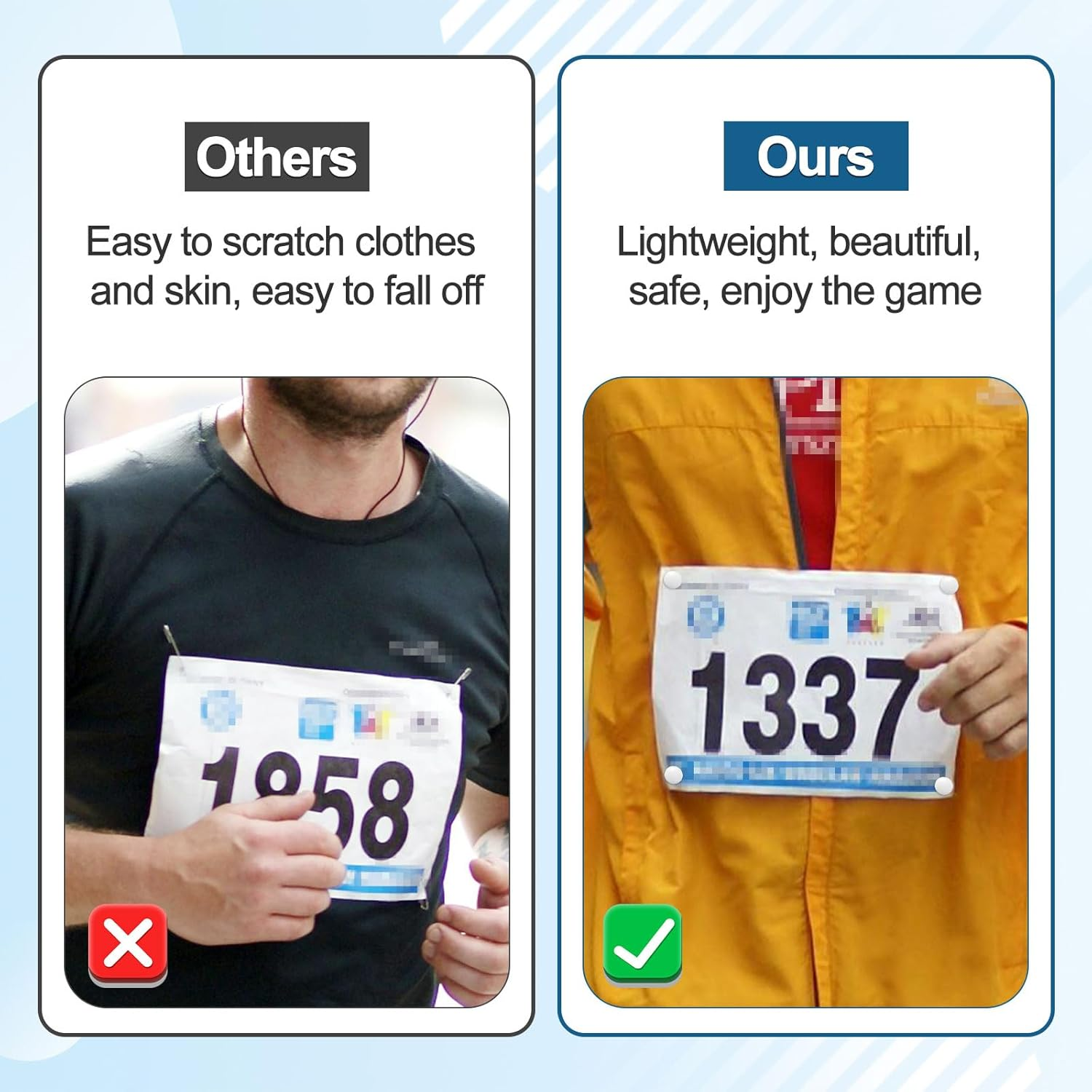 XIHIRCD 10 Pairs Magnetic Race Bib Clips, Marathon Race Number Holder Running Bib Buckles Fixing System Magnets Racing Bib Fixing Clips Running Gear for Field Triathlon Run Cycling (White, Black) image number 3