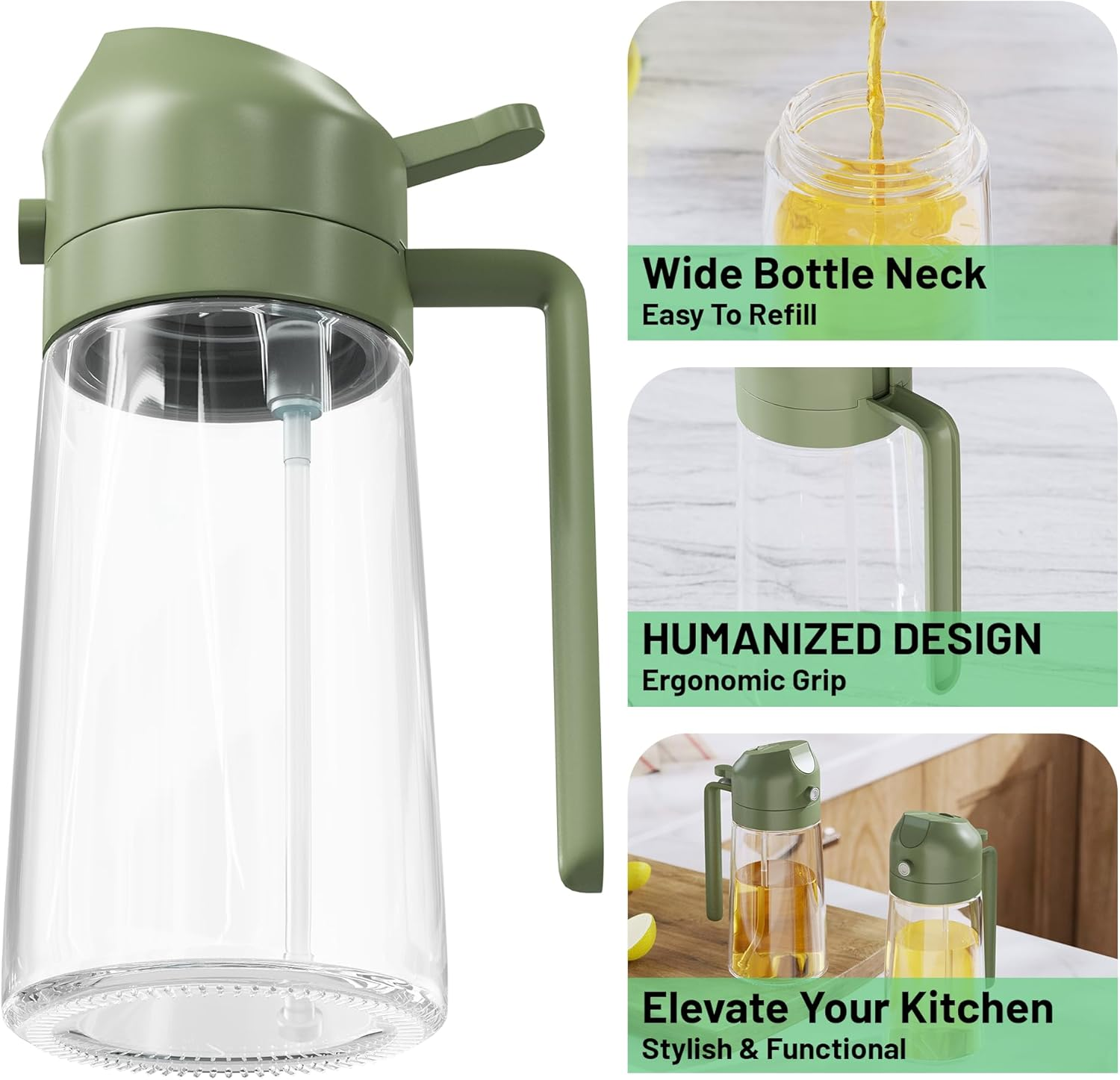 470Ml Oil Sprayer for Cooking, 2 Modes Olive Oil Spray Bottle with No-Drip Design, Refillable Oil Mister for Air Fryer, Salad, Grilling, Baking, Kitchen Gadgets for Healthy Cooking image number 6