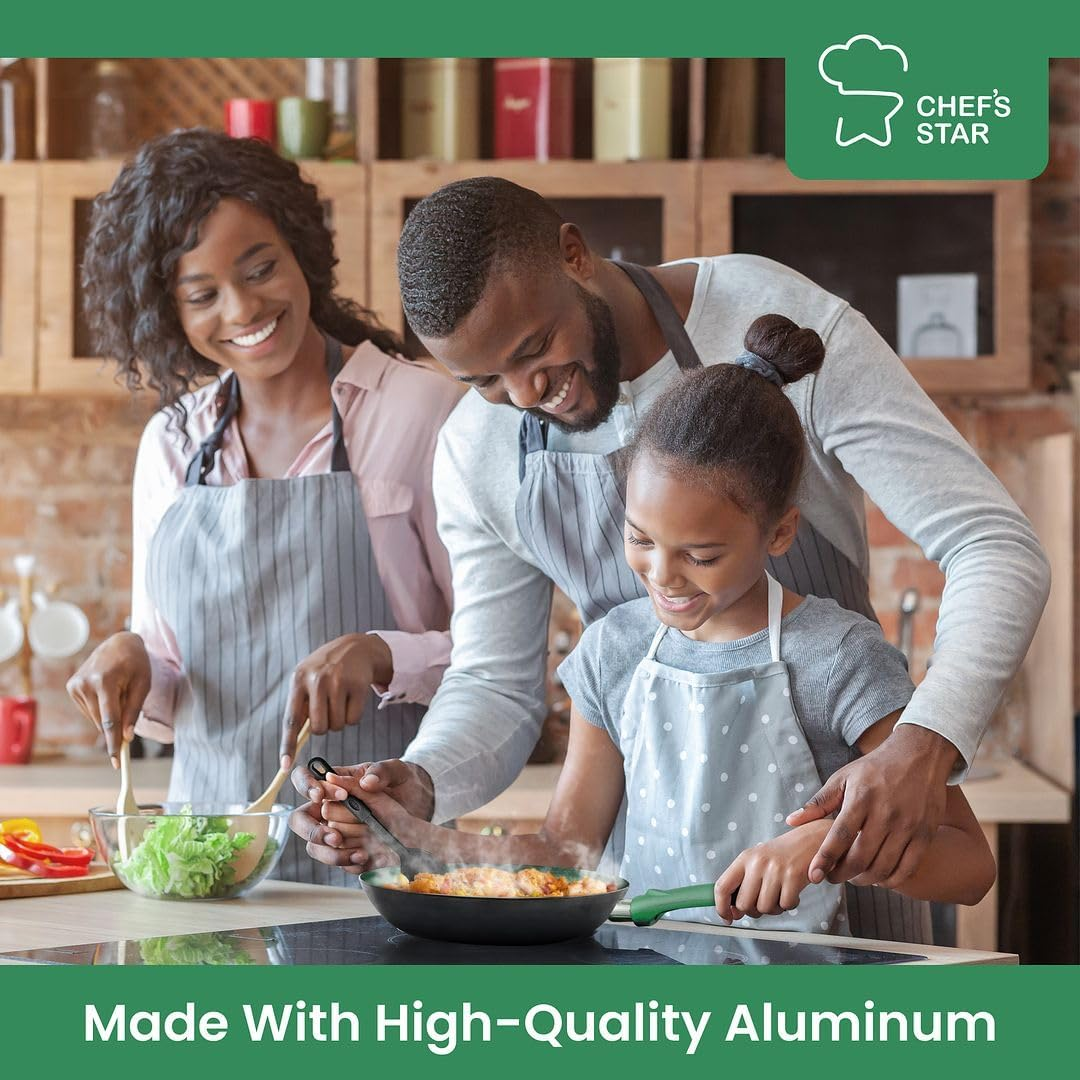 Chef'S Star Pots and Pans Set Kitchen Cookware Sets Nonstick Aluminum Cooking Essentials 11 Pieces Green image number 6