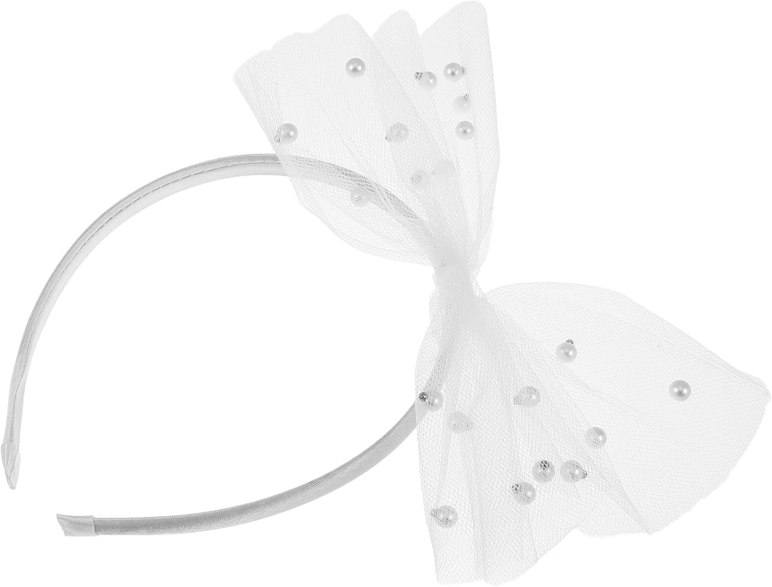 LIFKOME Tulle Bowknot Hairband Bead Embellishments White Bow Headband for Women and Party Wedding Hair Accessories