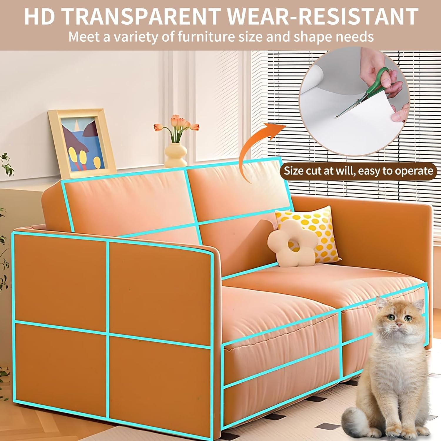 Allony Anti-Scratch Film for Cats, Sofa Scratch Protection Cat, Anti-Scratch Film Cat for Furniture, Sofas, Door Panels and Walls, Cats Scratch Protection with Scraper and Nails image number 6