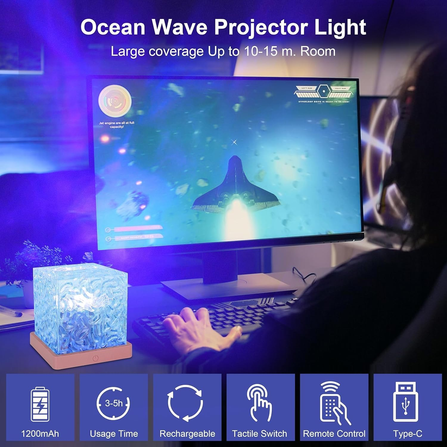 Ocean Galaxy Light Projector, 16 Color Water Ripple Projector with Remote Control, Ocean Wave Projector Light Cube,Ocean Wave Sensory for Living Room Bedroom Decor/Party Rooms image number 6