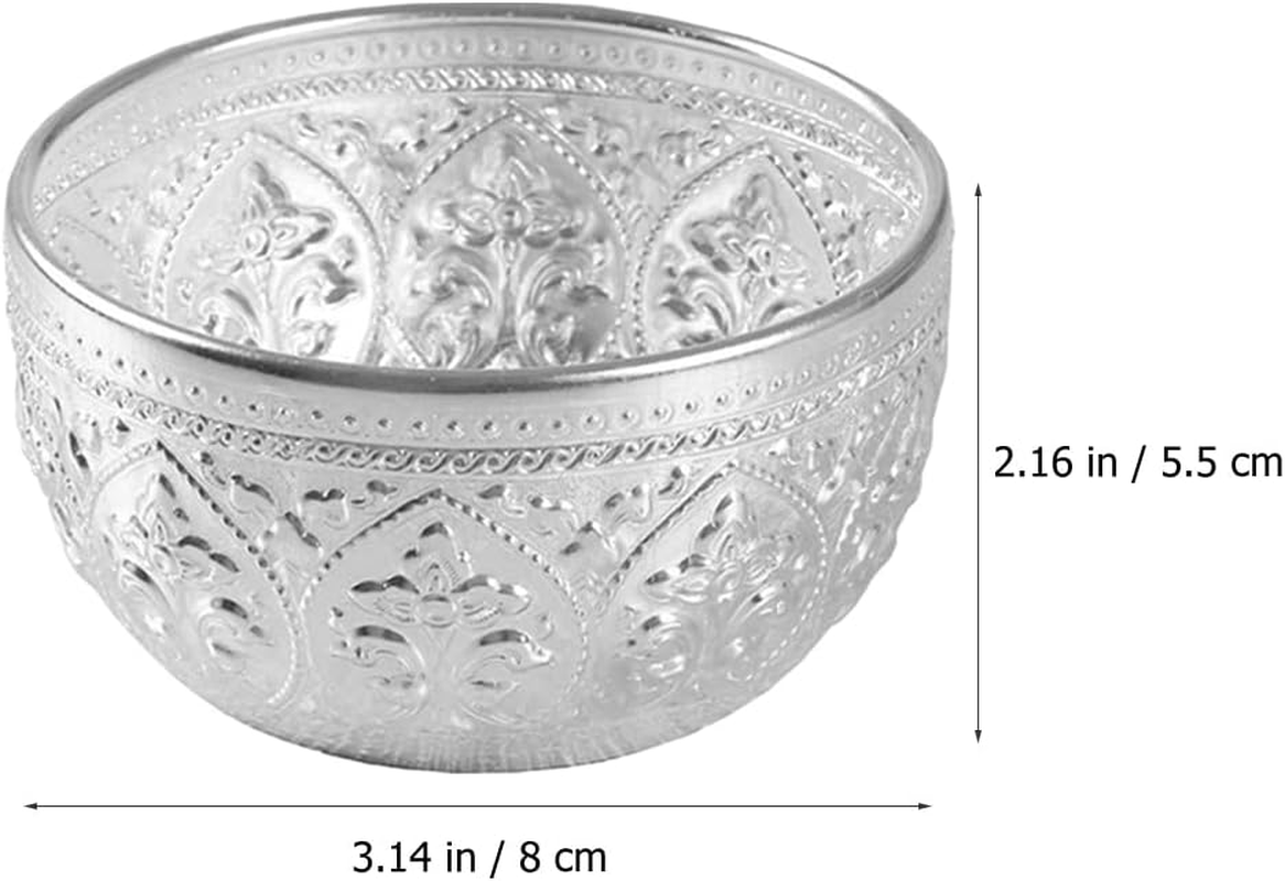 HOMSFOU 3Pcs Thai Bowl Offering Bowl Thai Rice Serving Bowl Spa Decor Retro Decor Aluminum Water Bowl Vintage Decor Golden Bowl Bathroom Decorations Carved Tin Bowl Multipurpose Condiment image number 3