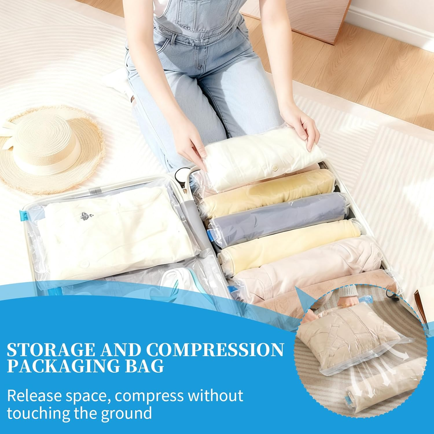6-Pack Travel Space Saver Bags - 35X50Cm Compression Packing Organizers for Clothes, Comforters, and Towels - No Vacuum Needed, Roll-Up Compression Storage for Efficient Packing image number 6
