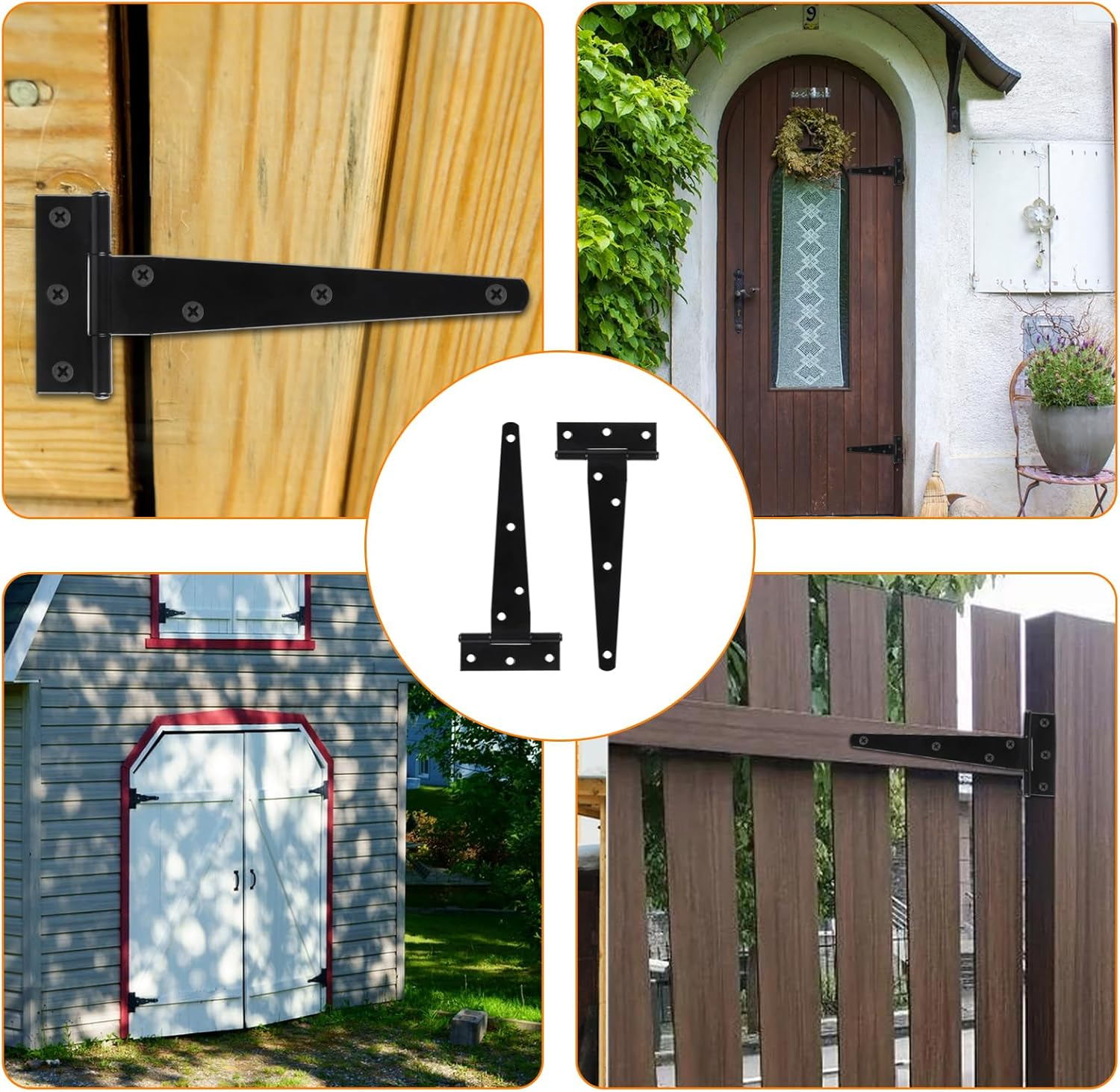 2 Pack 6 Inch T Strap Hinges, Shed Door Gate Hinges, Heavy Duty Black Outdoor Tee Hinge for Wooden Fences, Barn Door Gates Hinge for Shed Door Hardware (2, 6 Inch) image number 3